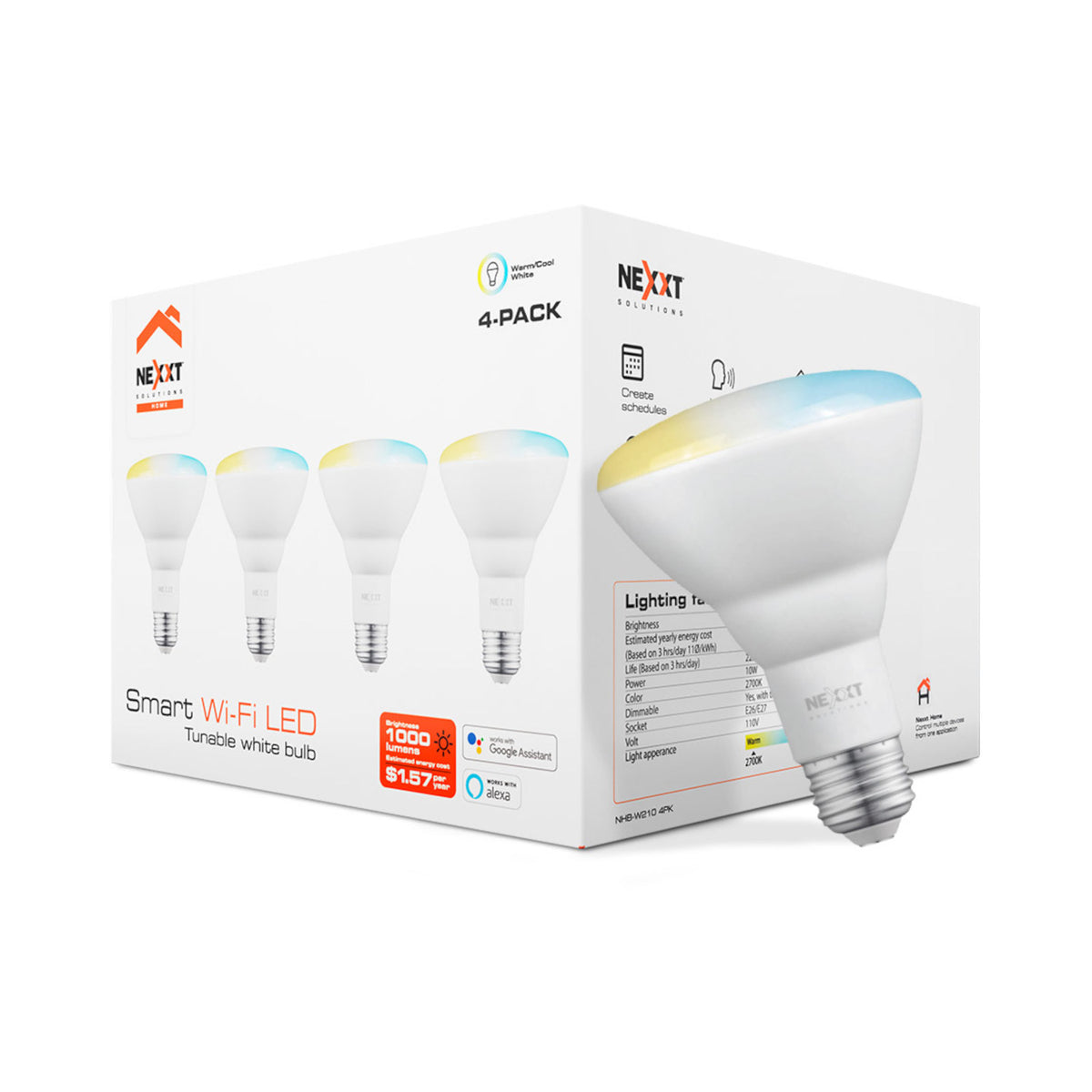 Nexxt NHB-W210 Tunable White Smart LED Bulbs (4-Pack)