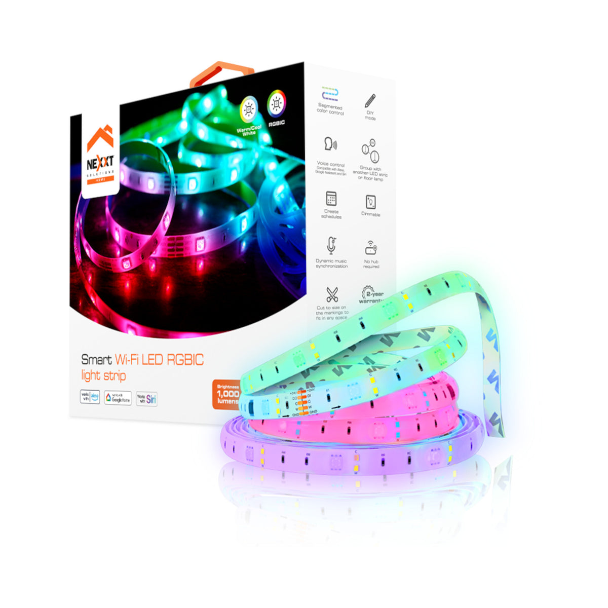 Nexxt Smart Wi-Fi RGBIC LED Light Strip 16.4 ft