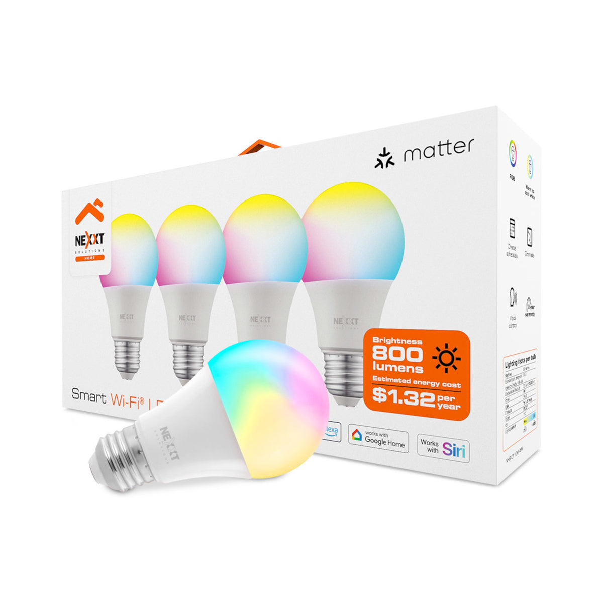 Nexxt A19 Matter Smart Wi-Fi LED Bulbs 110V (4-Pack)