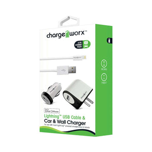 Charge Worx USB Wall & Car Charger for Apple WH
