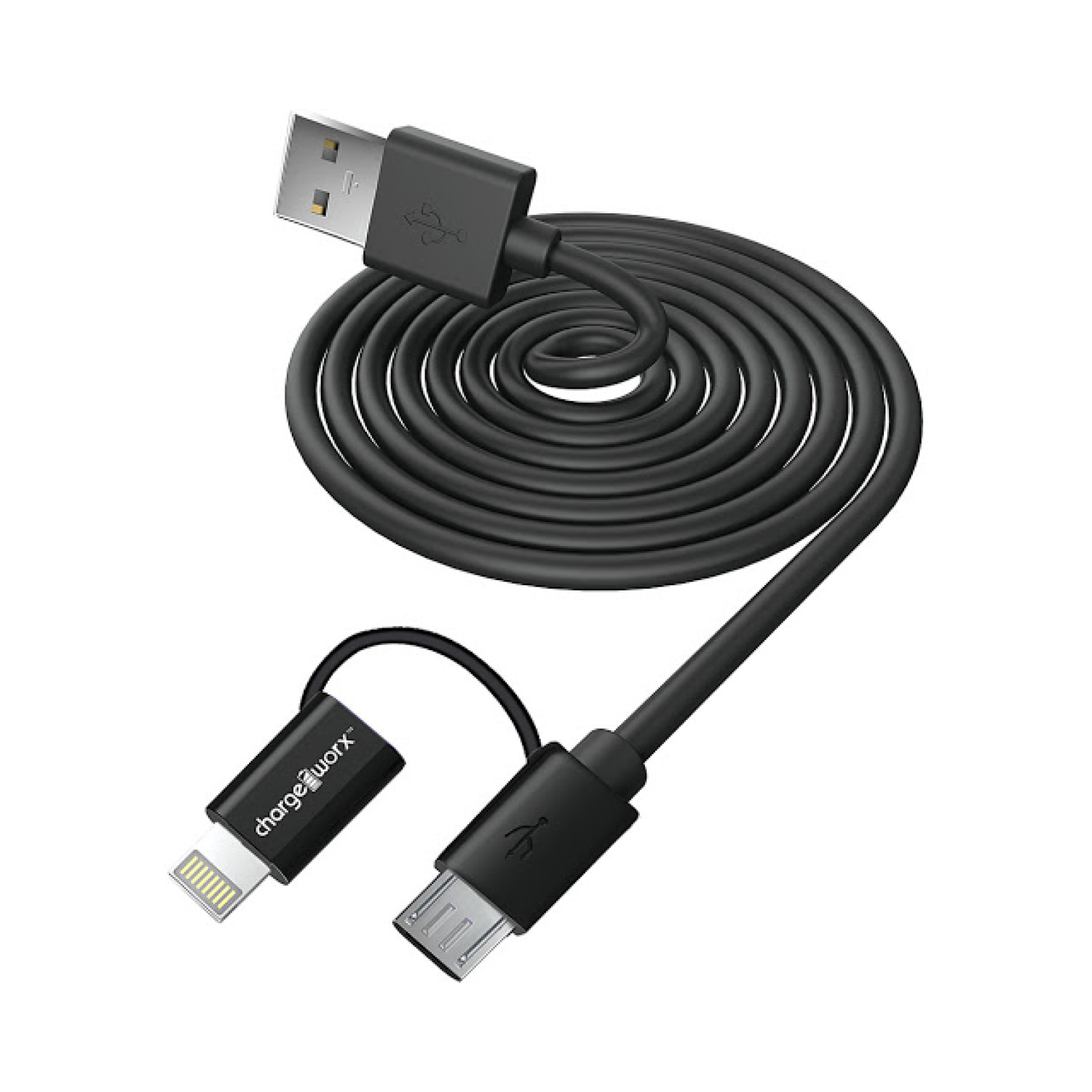 Charge Worx Dual Tip Cable Charge Sync Lightning MicroUSB 3.3